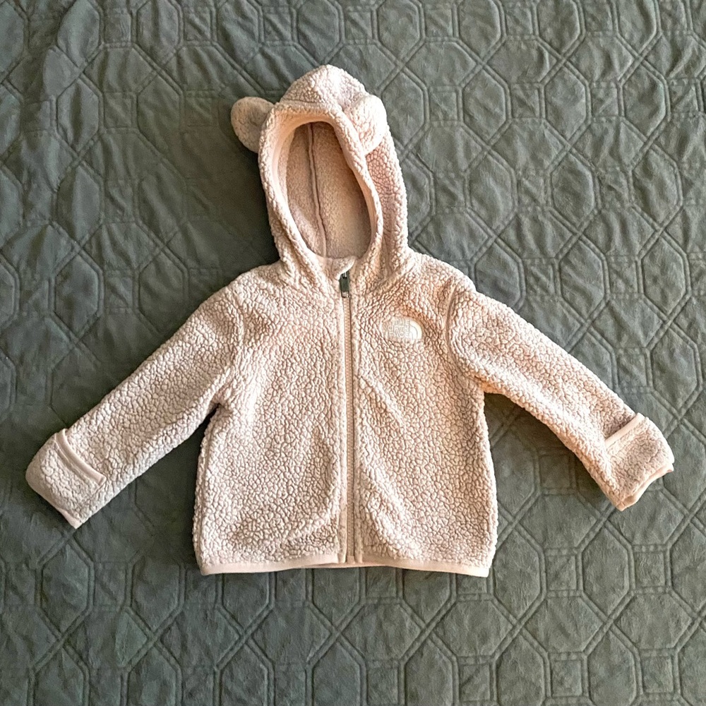 North Face Teddy Bear Hooded Light Pink Fleece Jacket Baby 6-12 months Kids Coat